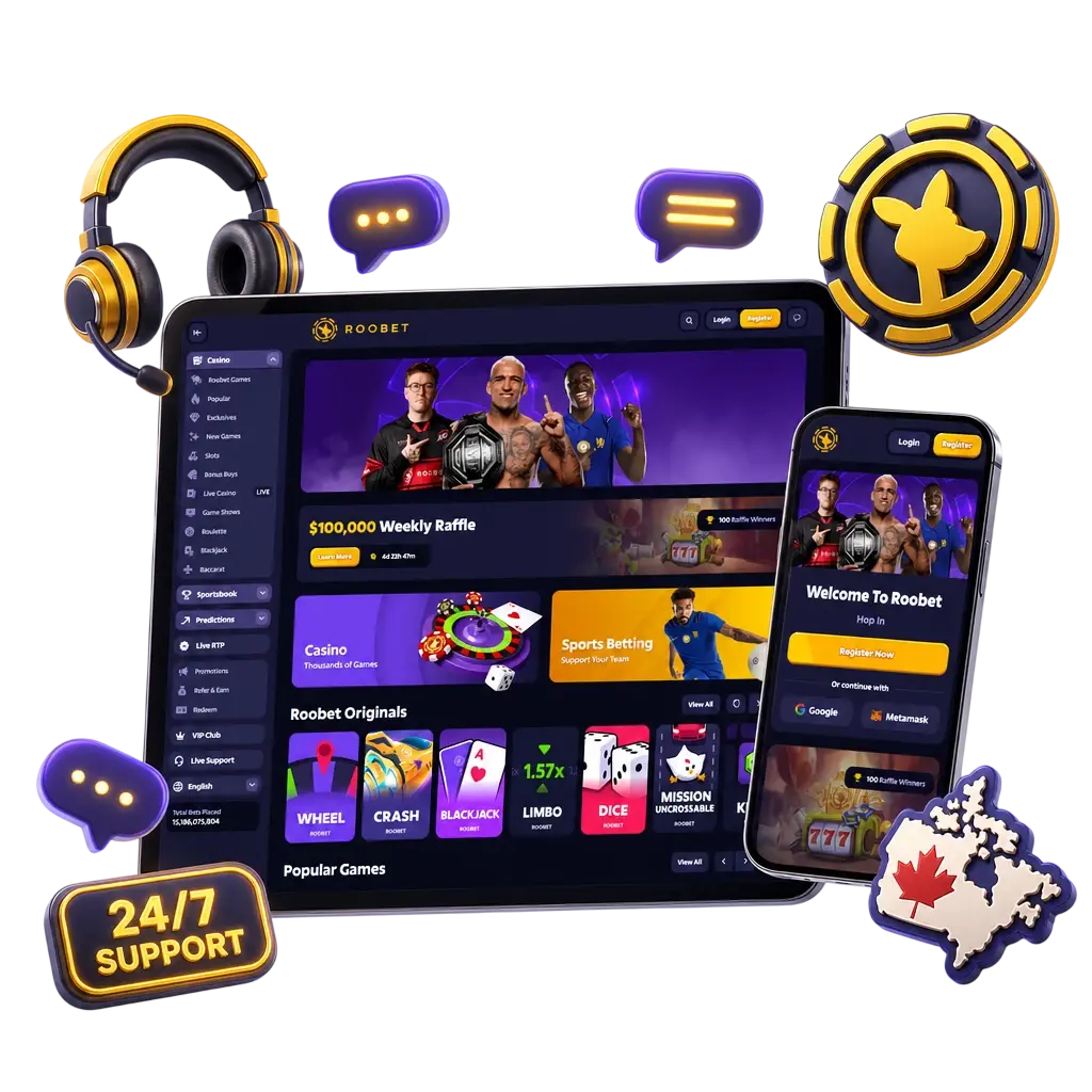 Roobet app customer support options: live chat, email, Telegram bot, and FAQ for Canadian players