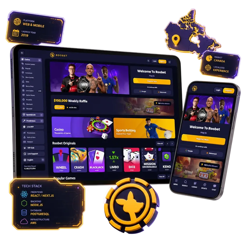 Roobet iOS app system requirements: iOS 12.0+, 2GB RAM, 120MB storage, iPhone 7 or newer.