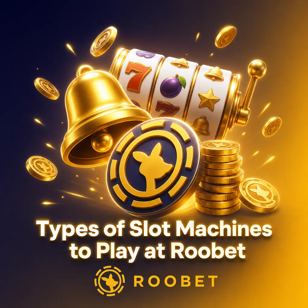 Overview of slot machine types at Roobet, including video, jackpot, hold and win, buy feature, and classic three-reel slots.