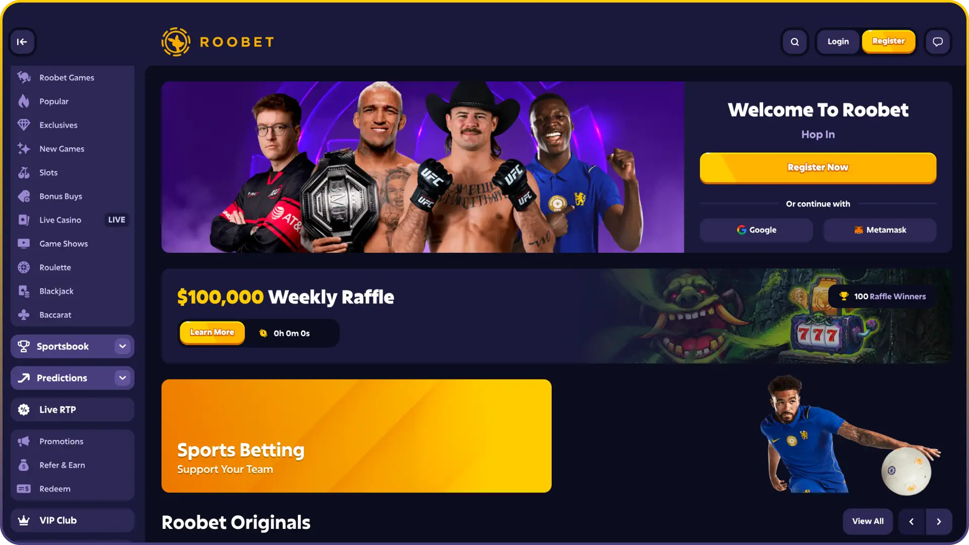 Explore the Roobet main page to start online betting directly.