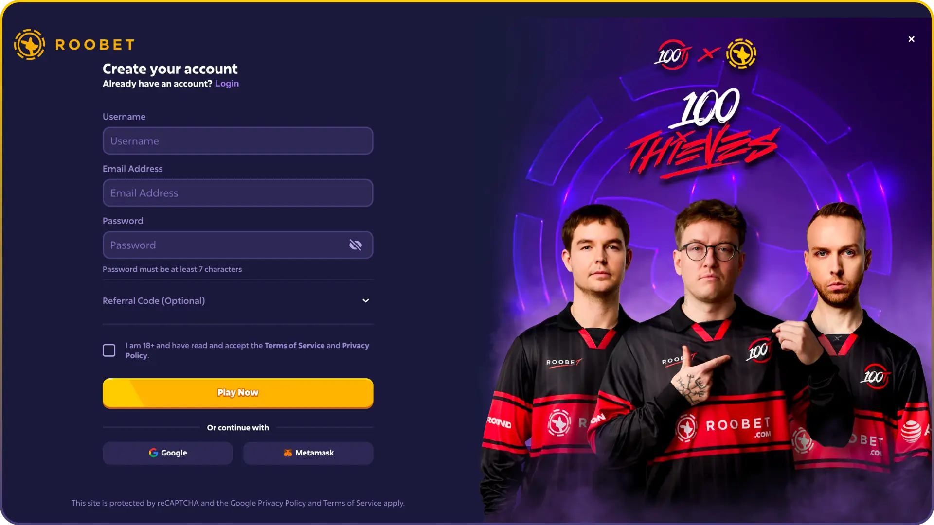 Create a new Roobet profile and join the action instantly.